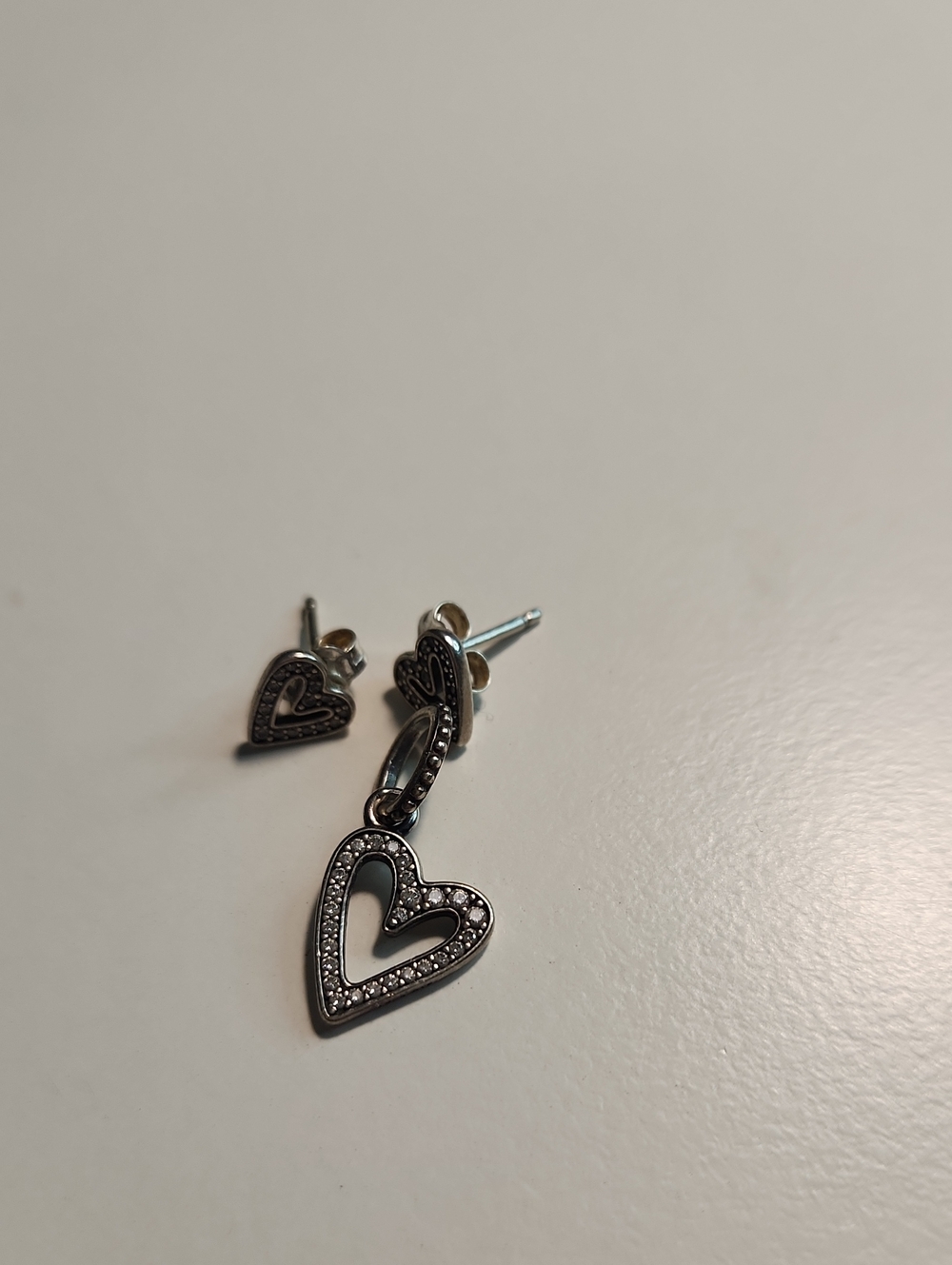 Pandora heart set Silver Heart Dangle Stud Earrings with Crystal Accents